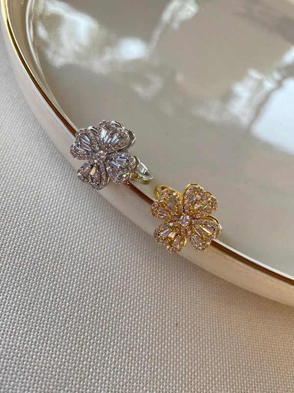 Rotating Silver Plated Zircon Adjustable Ring