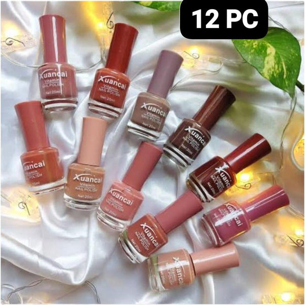 Nude Long Lasting Nail Polish, Pack of 12 with bag