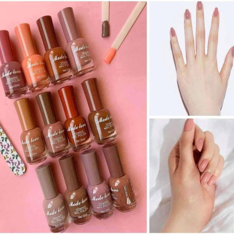 Nude Long Lasting Nail Polish, Pack of 12 with bag
