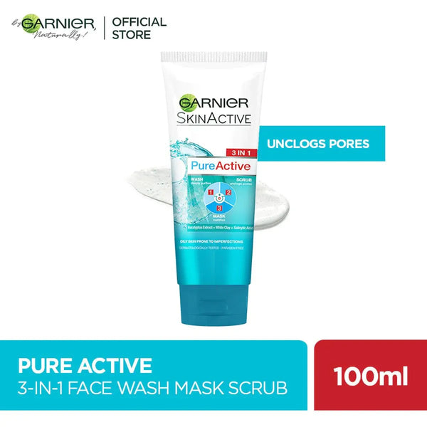 Garnier Whitening Pure Active 3 in 1 Face Wash – 100ml (1 Pc)