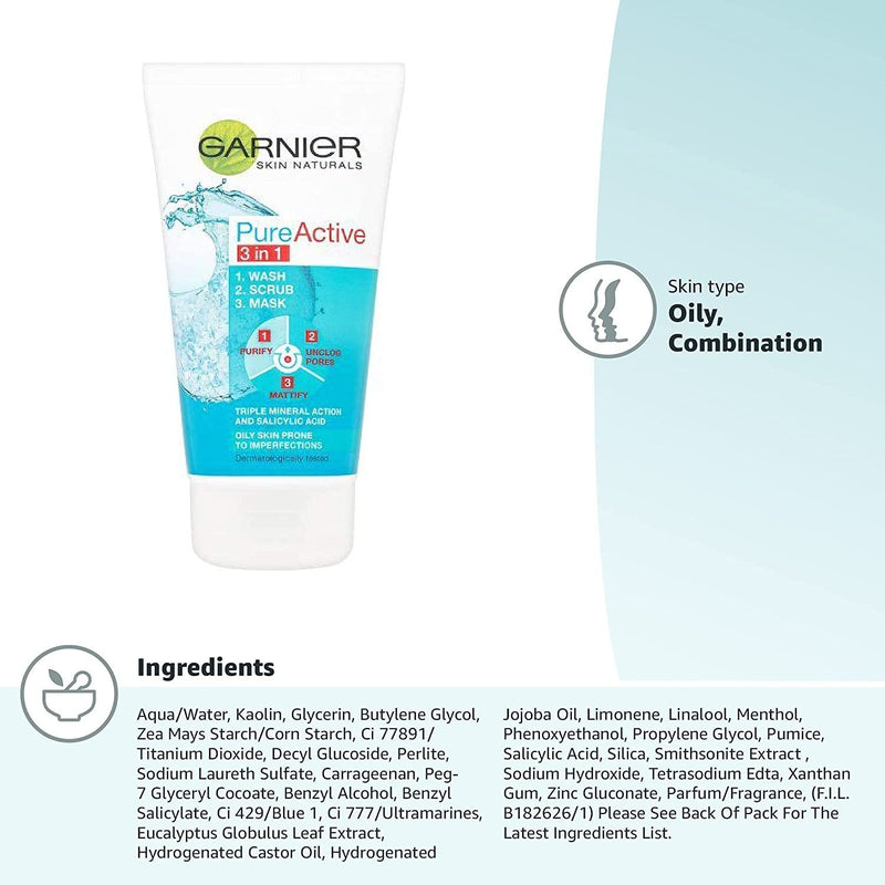 Garnier Whitening Pure Active 3 in 1 Face Wash – 100ml (1 Pc)