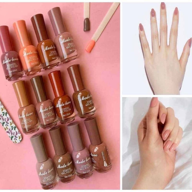 Nude Long Lasting Nail Polish, Pack of 12 with bag